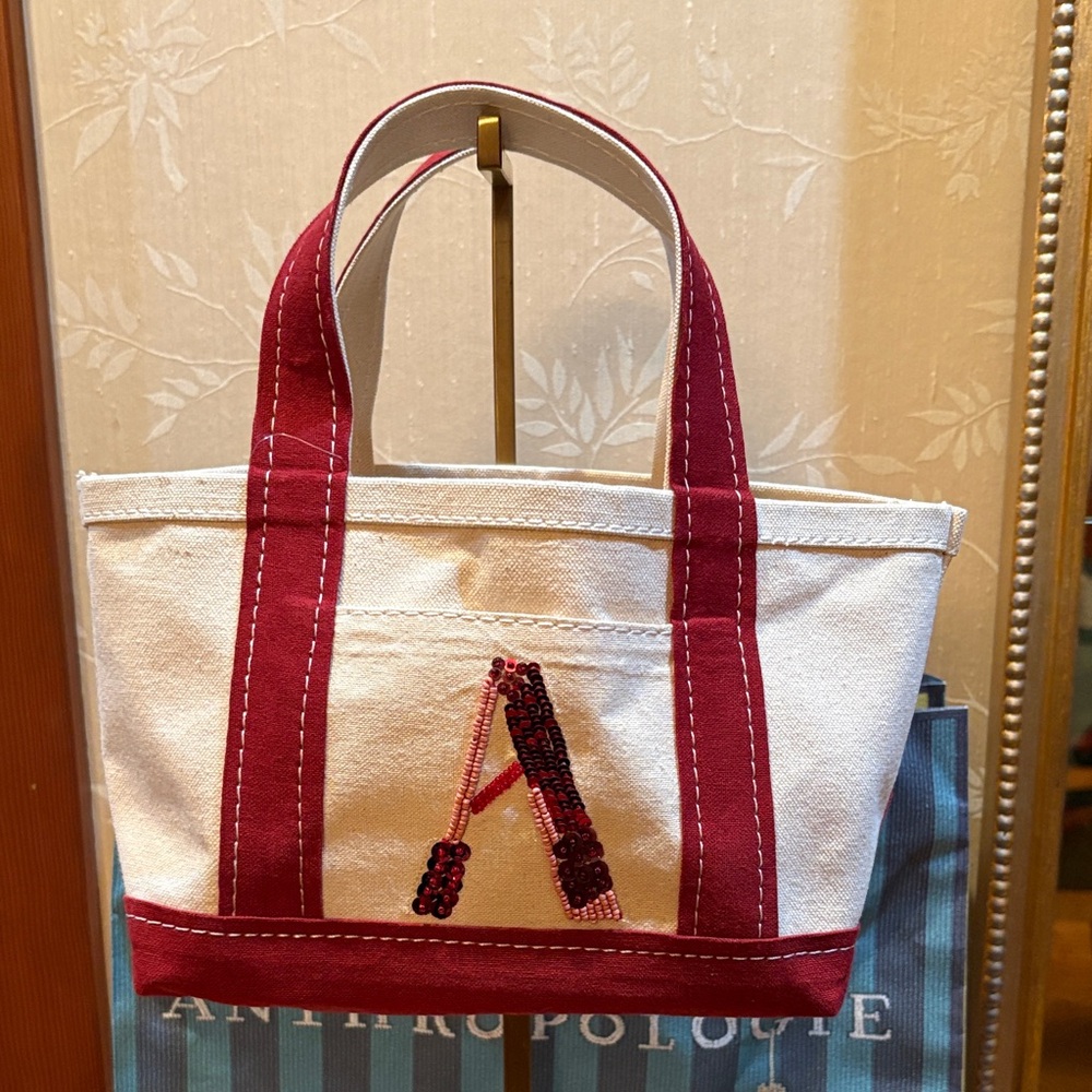 Anthropologie Maeve The Hartley Monogram "A" Beaded Canvas Tote 💼 Bag